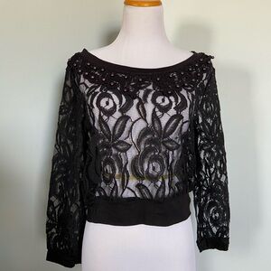 Delia Sheer Lace Long Sleeve Slightly Cropped Shirt